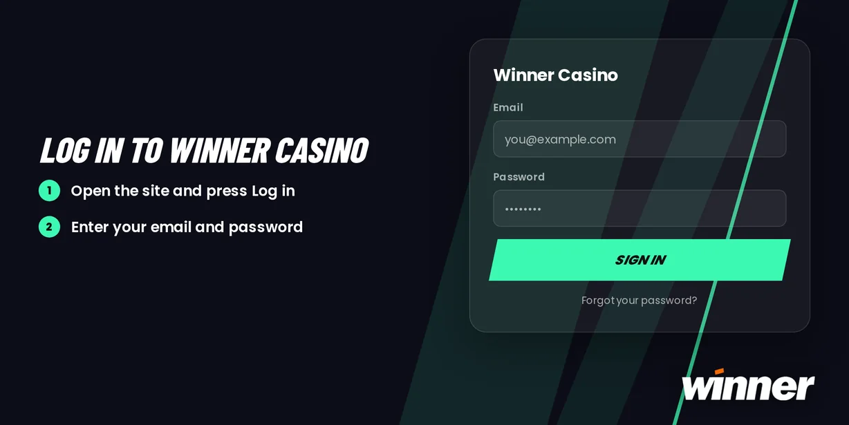 Winner Casino login form